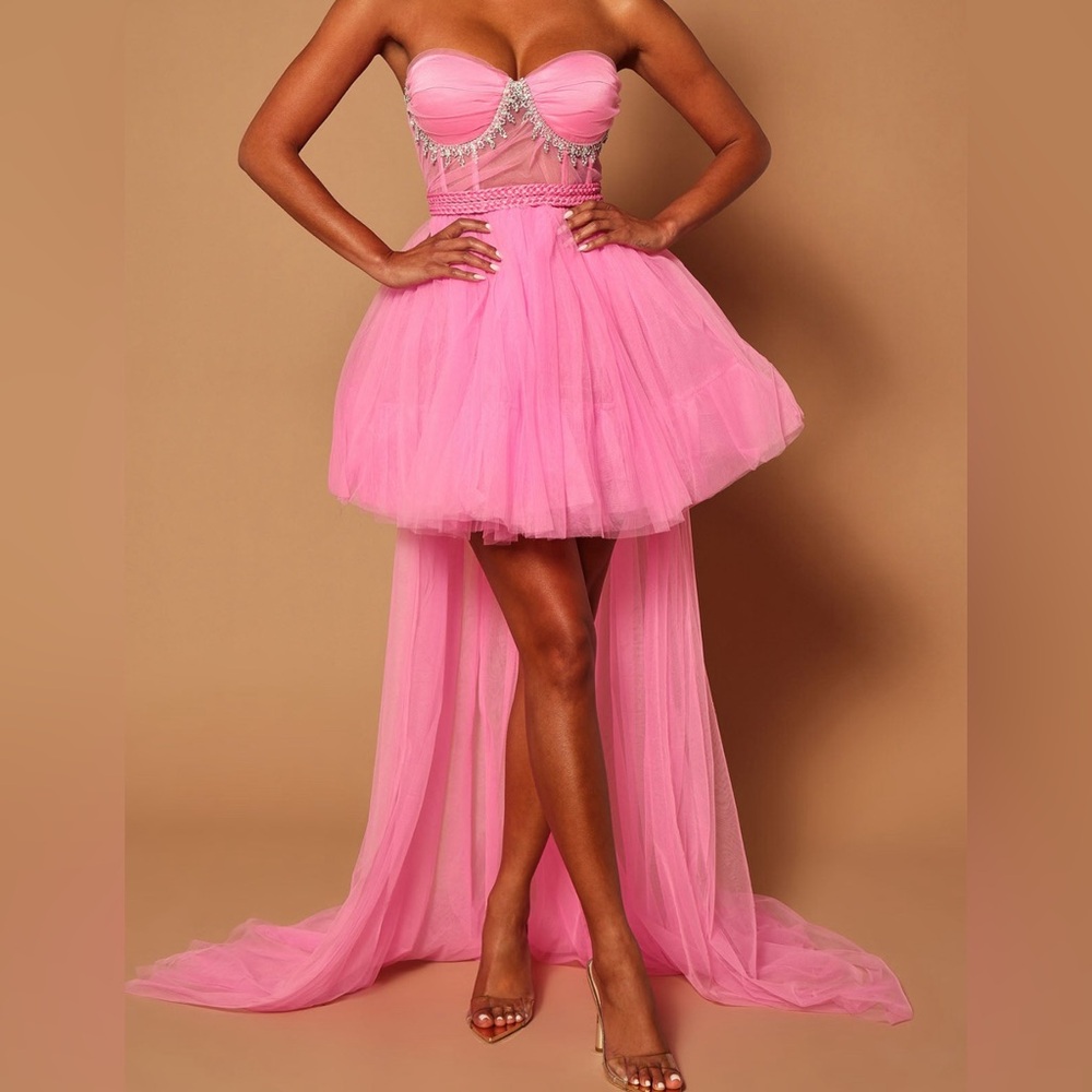 Embellished High Low Tulle Dress